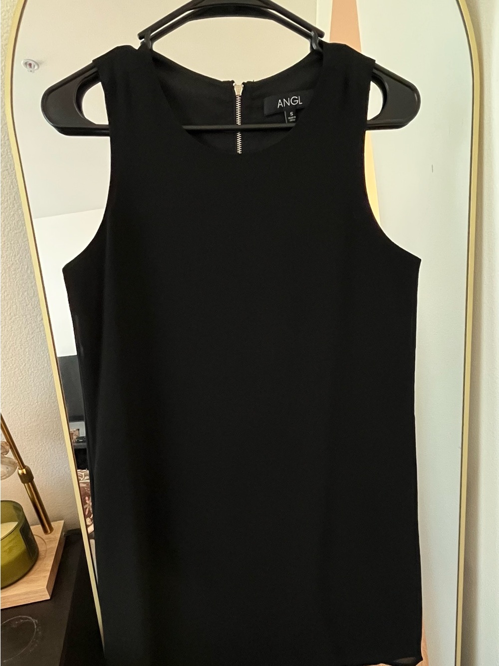 ANGL Black Sleeveless Shift Dress with Rear Zip